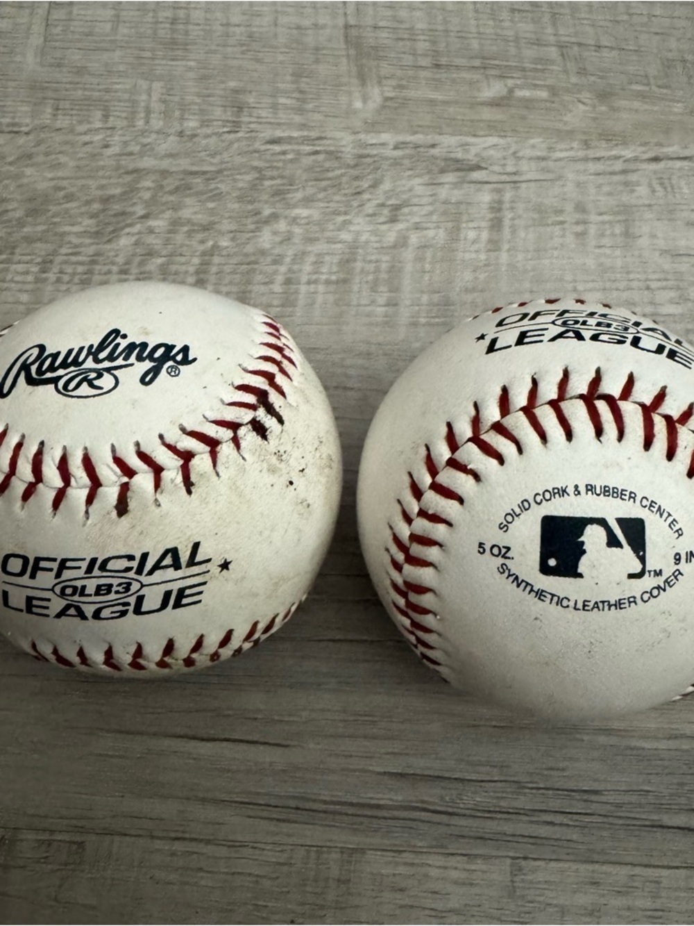 Lot of 2 Rawlings Official OLB3 League 5oz Baseballs -Both Slightly Used